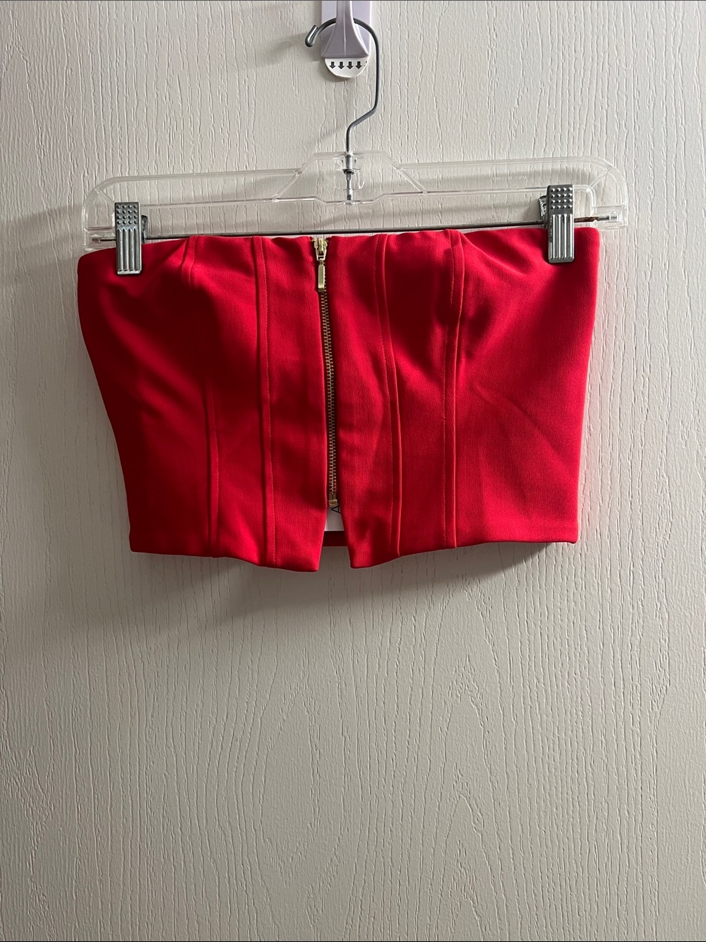 Strapless Red Zip-Front Crop Top